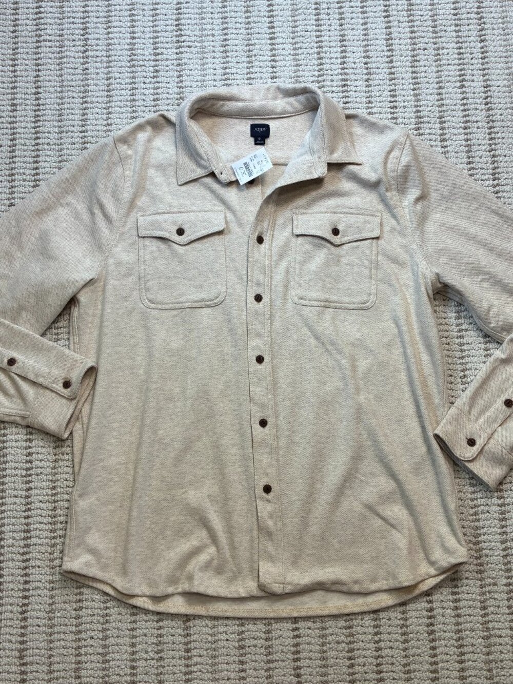 NWT J Crew Double Knit Work Shirt Button up Long Sleeve Mens Size XL Beige Tan